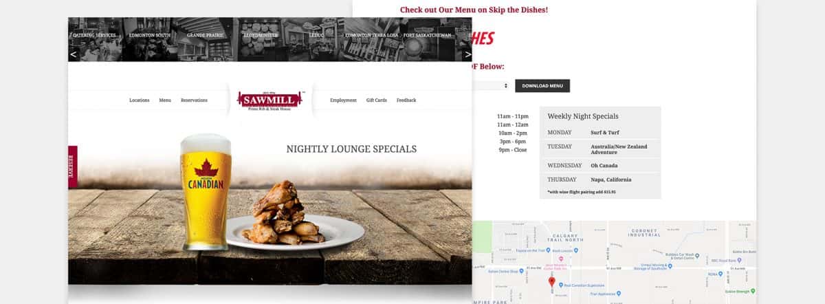 Sawmill Restaurant Full-Width Desktop Screenshots
